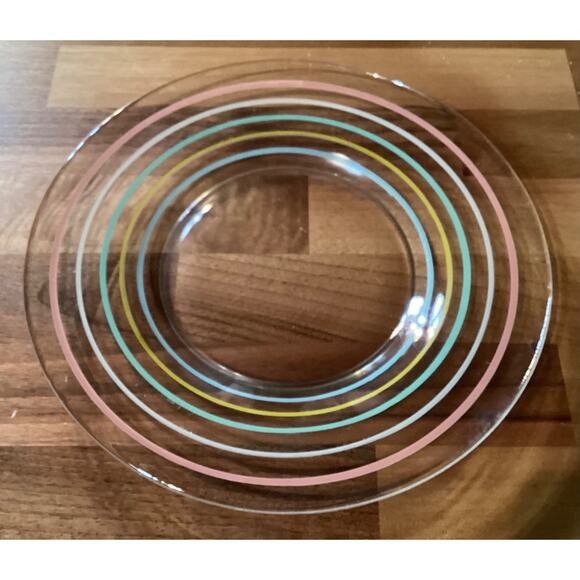 Vintage Anchor Hocking Painted Glass Striped Salad Plates Set Of 5 - Picture 9 of 9